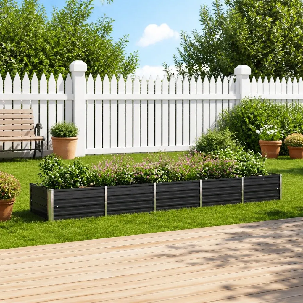 Galvanised Steel Raised Bed Planter Box Outdoor 400x80x45cm Anthracite Heavy Duty Weather Resistant Garden Decor