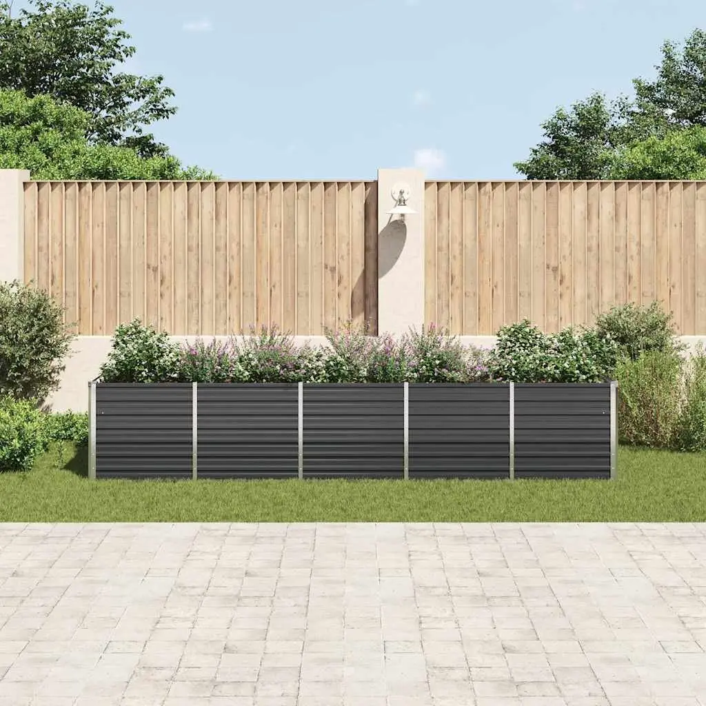 Raised Garden Bed Galvanised Steel 400 x 80 x 77 cm Anthracite Planter Box Outdoor Flowers Plants Vegetables