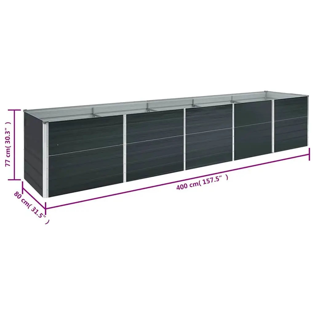 Raised Garden Bed Galvanised Steel 400 x 80 x 77 cm Anthracite Planter Box Outdoor Flowers Plants Vegetables