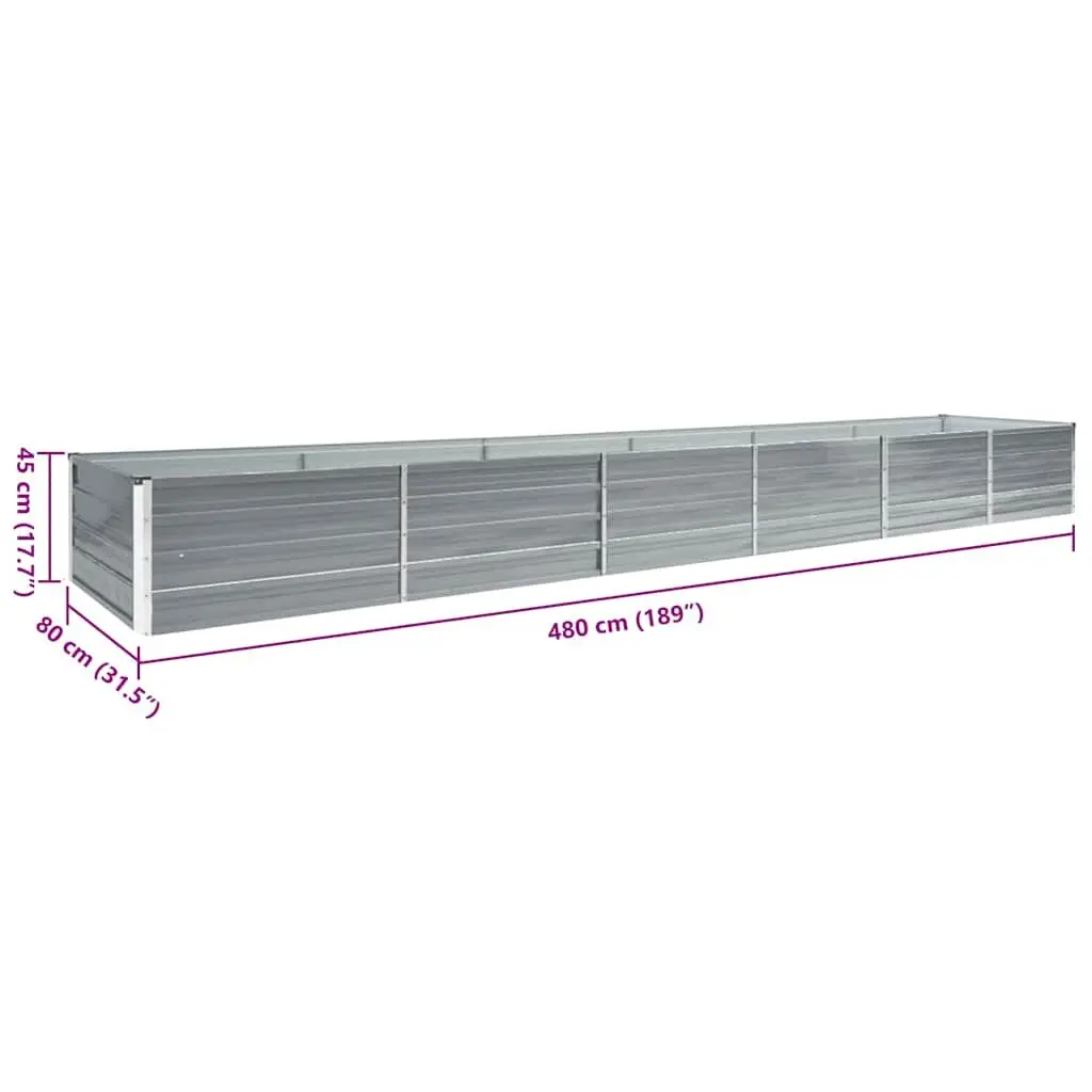Galvanised Steel Planter Box Garden Raised Bed for Outdoor Use 480x80x45cm Grey Weather Resistant for Flowers Vegetables Herbs