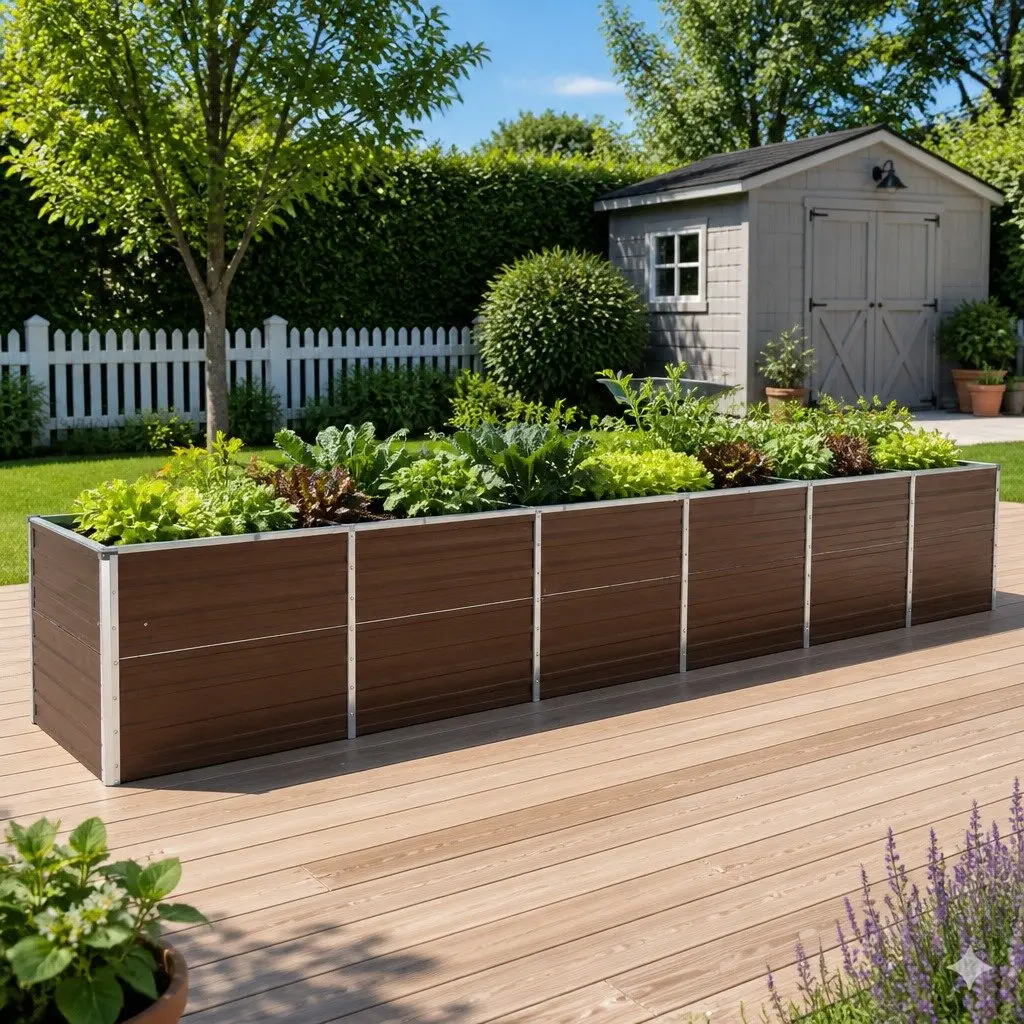 Raised Planter Box Outdoor Galvanised Steel Brown 480 x 80 x 77 cm Heavy Duty for Flowers Vegetables Herbs