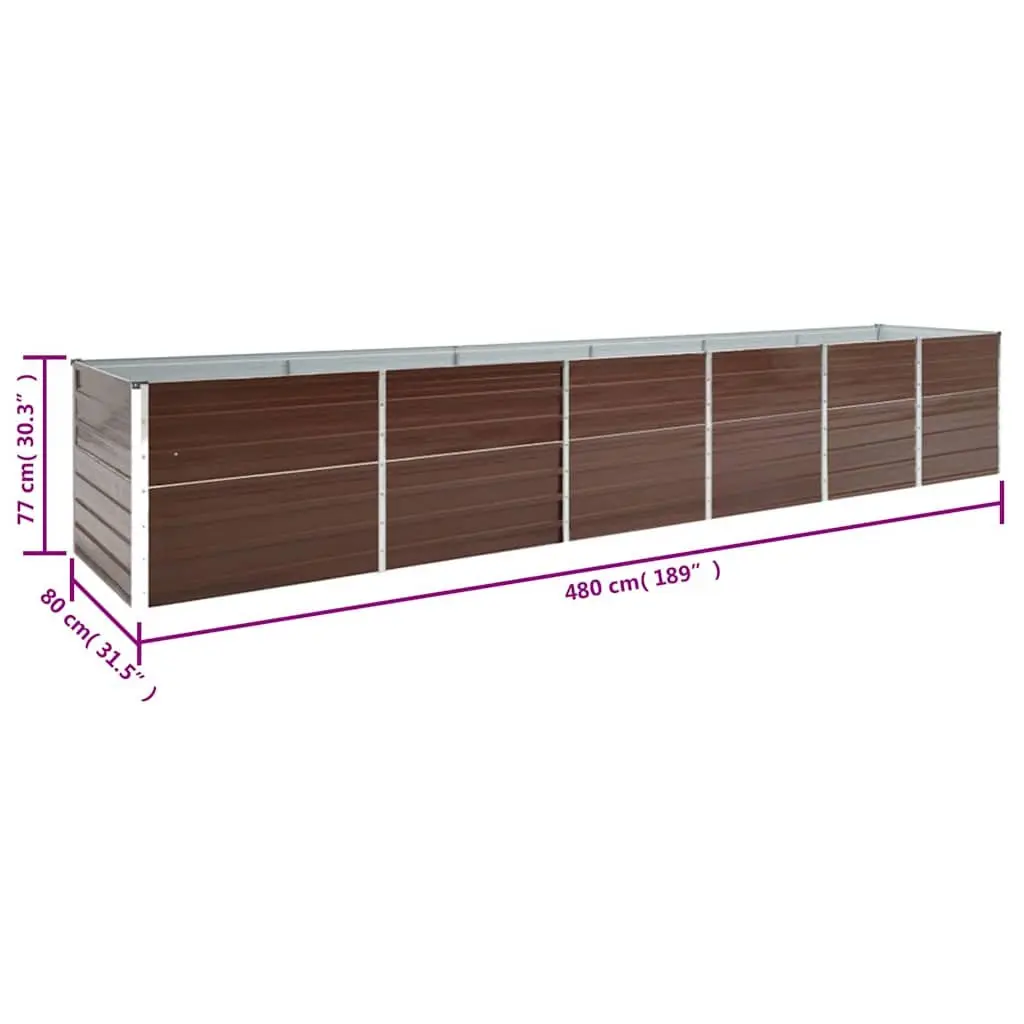 Raised Planter Box Outdoor Galvanised Steel Brown 480 x 80 x 77 cm Heavy Duty for Flowers Vegetables Herbs