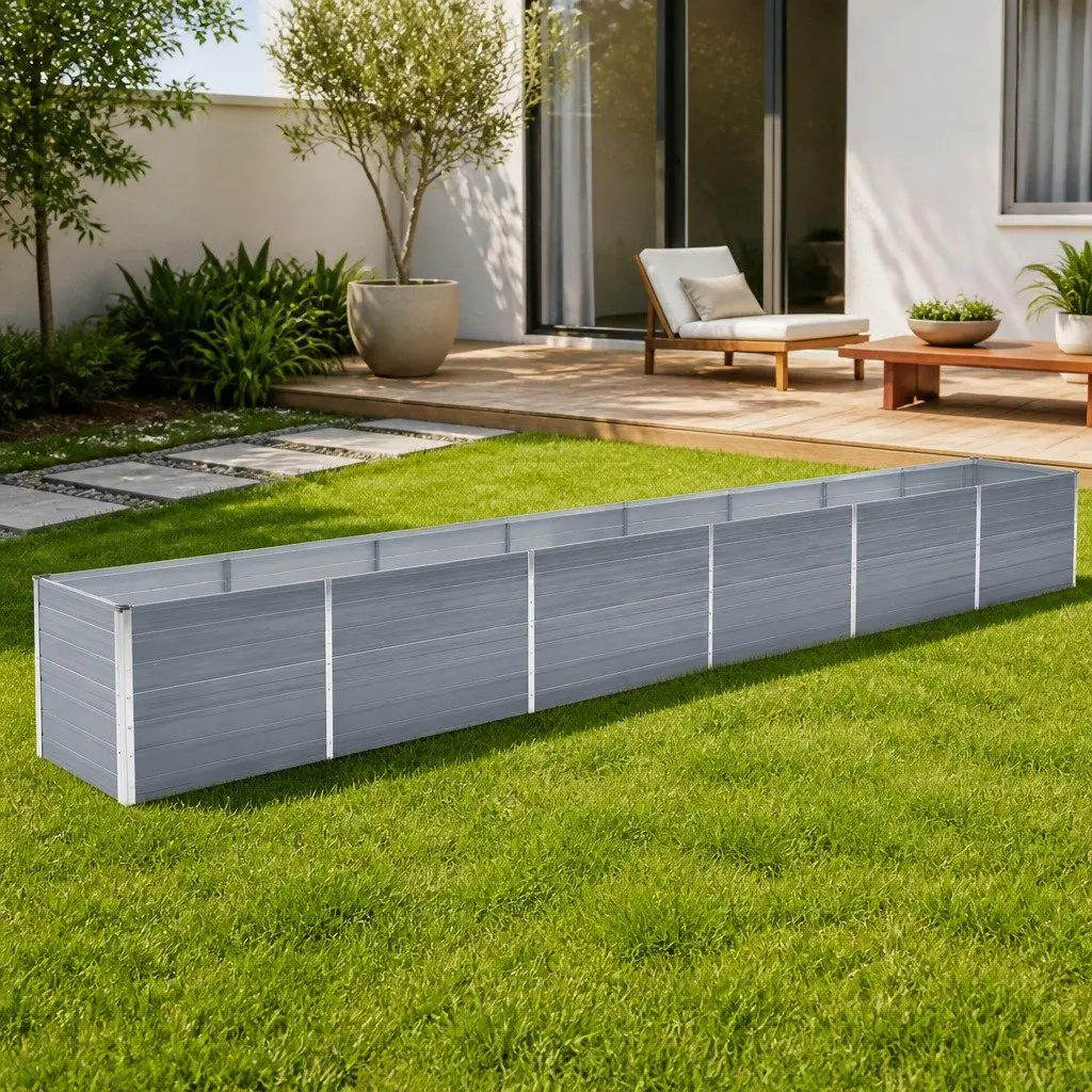 Outdoor Planter Box Raised Garden Bed Grey Galvanised Steel 600x80x77cm Heavy Duty Vegetable Flower Herb Container