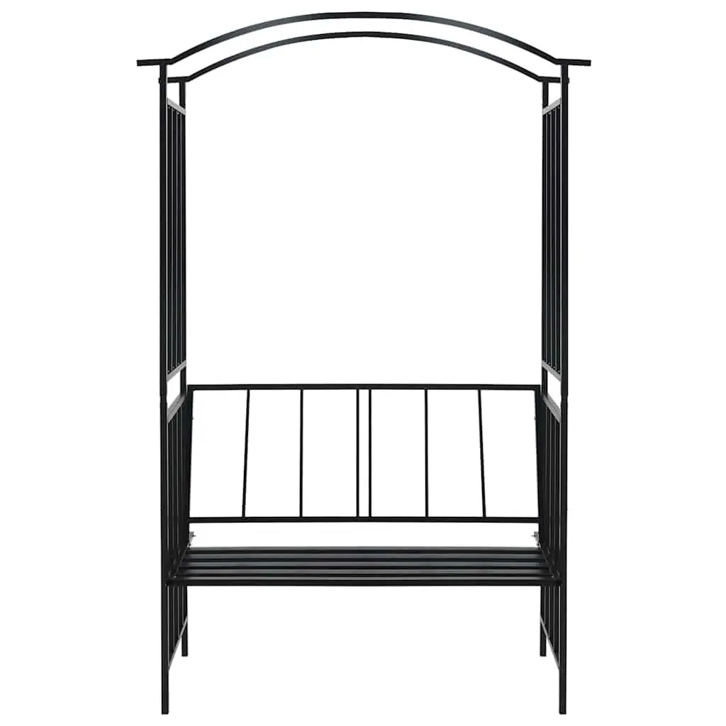 Garden Arch Iron Black with Bench 128 x 50 x 207 cm Outdoor Arbour for Climbing Plants