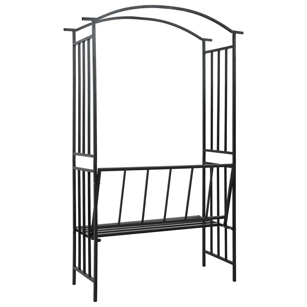 Garden Arch Iron Black with Bench 128 x 50 x 207 cm Outdoor Arbour for Climbing Plants