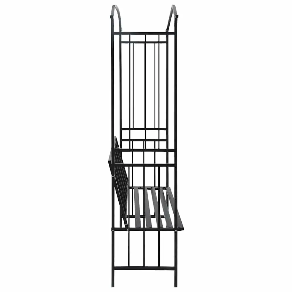 Garden Arch Iron Black with Bench 128 x 50 x 207 cm Outdoor Arbour for Climbing Plants