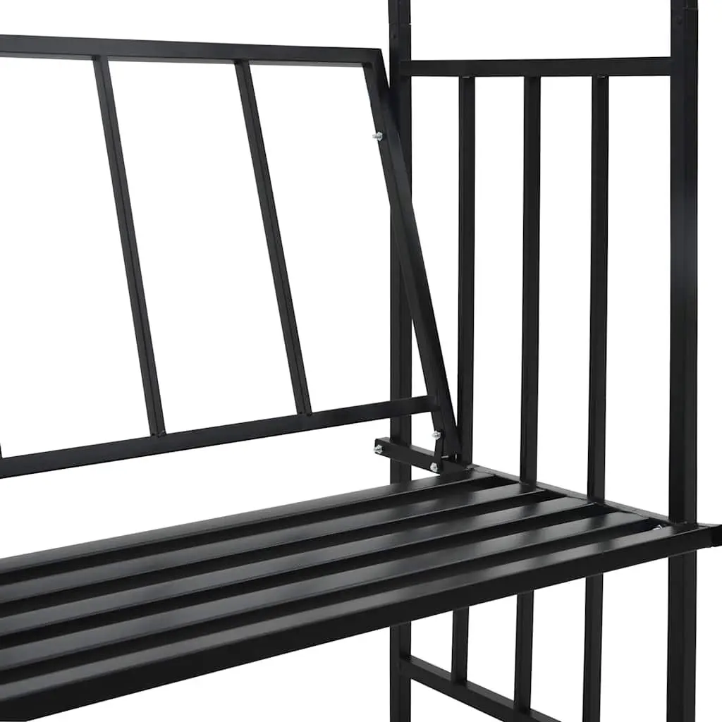 Garden Arch Iron Black with Bench 128 x 50 x 207 cm Outdoor Arbour for Climbing Plants