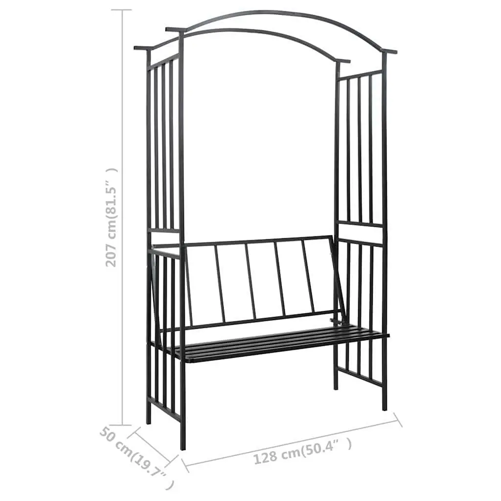 Garden Arch Iron Black with Bench 128 x 50 x 207 cm Outdoor Arbour for Climbing Plants