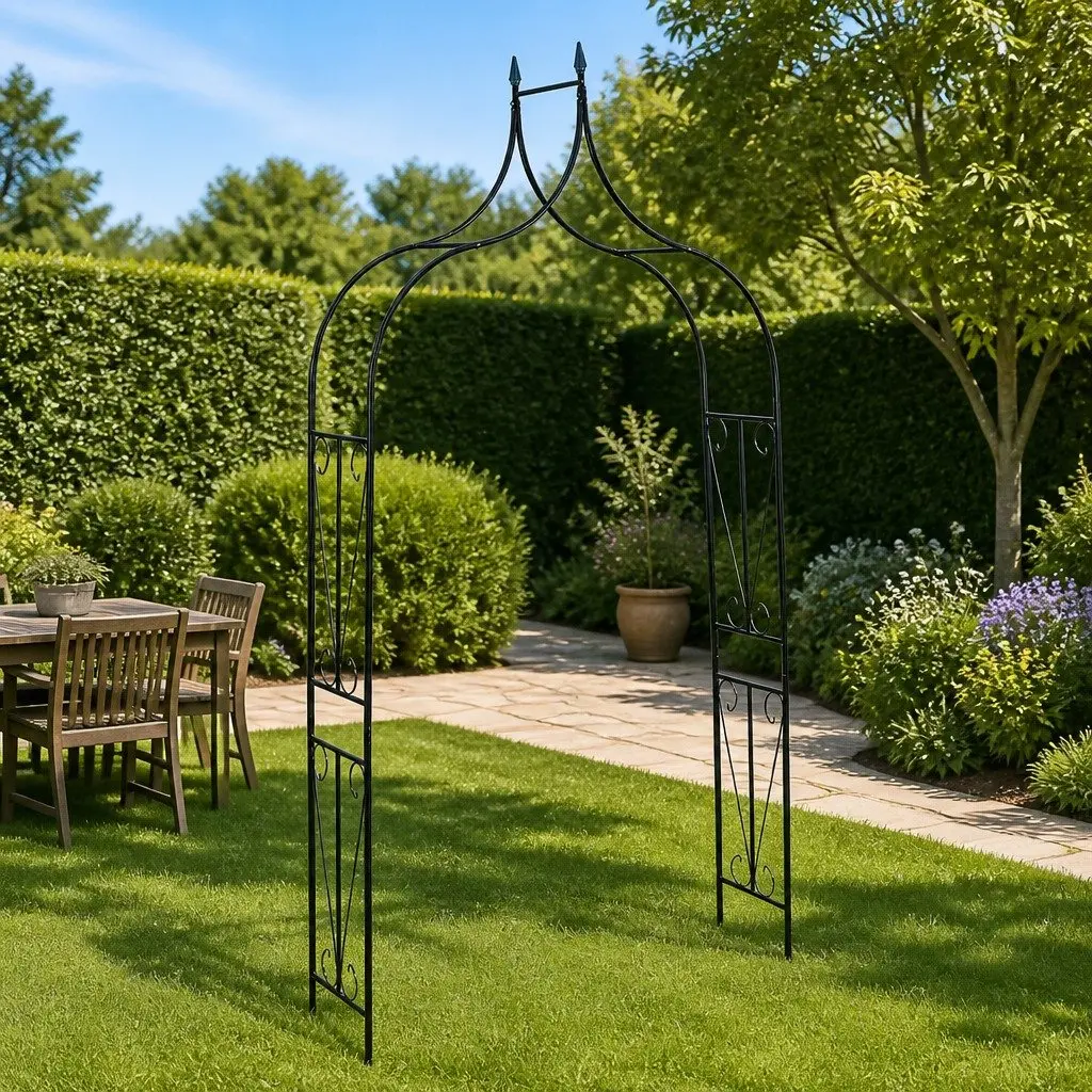 Garden Arch Iron Tubing Dark Green 142 x 37 x 275 cm Outdoor Arbour Trellis for Climbing Plants
