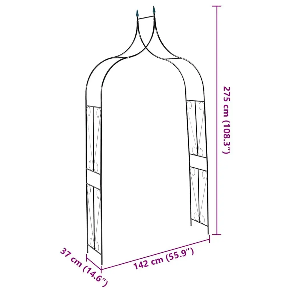 Garden Arch Iron Tubing Dark Green 142 x 37 x 275 cm Outdoor Arbour Trellis for Climbing Plants