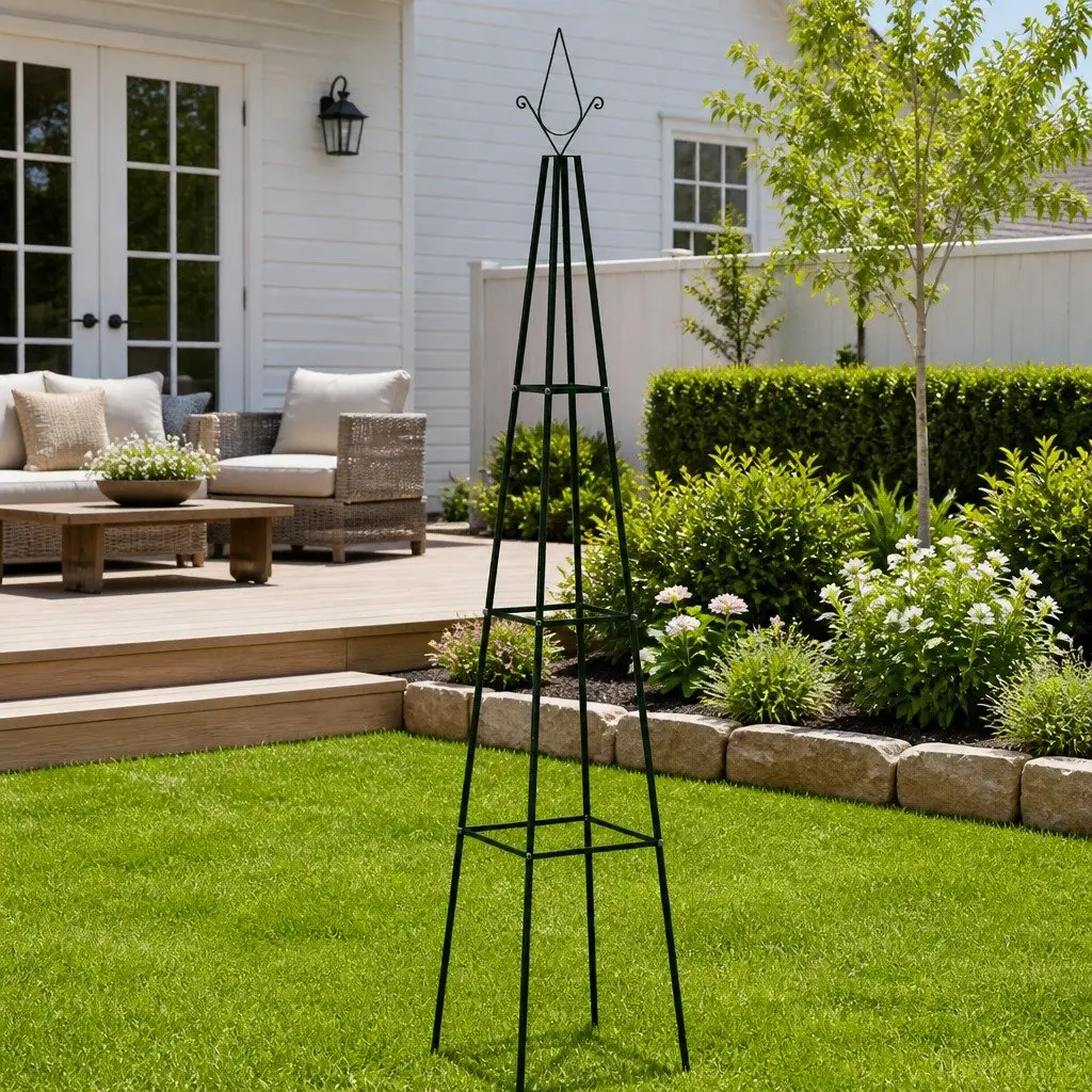 Garden Climbing Plant Rack Iron 3-Tier Trellis Dark Green
