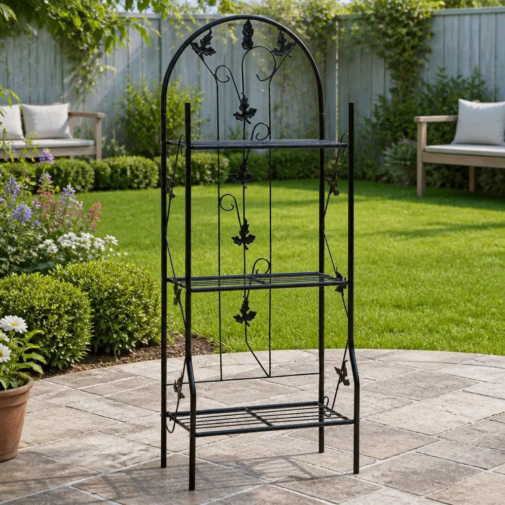 3-Layer Plant Stand Rack Iron Black 52 x 28 x 128 cm