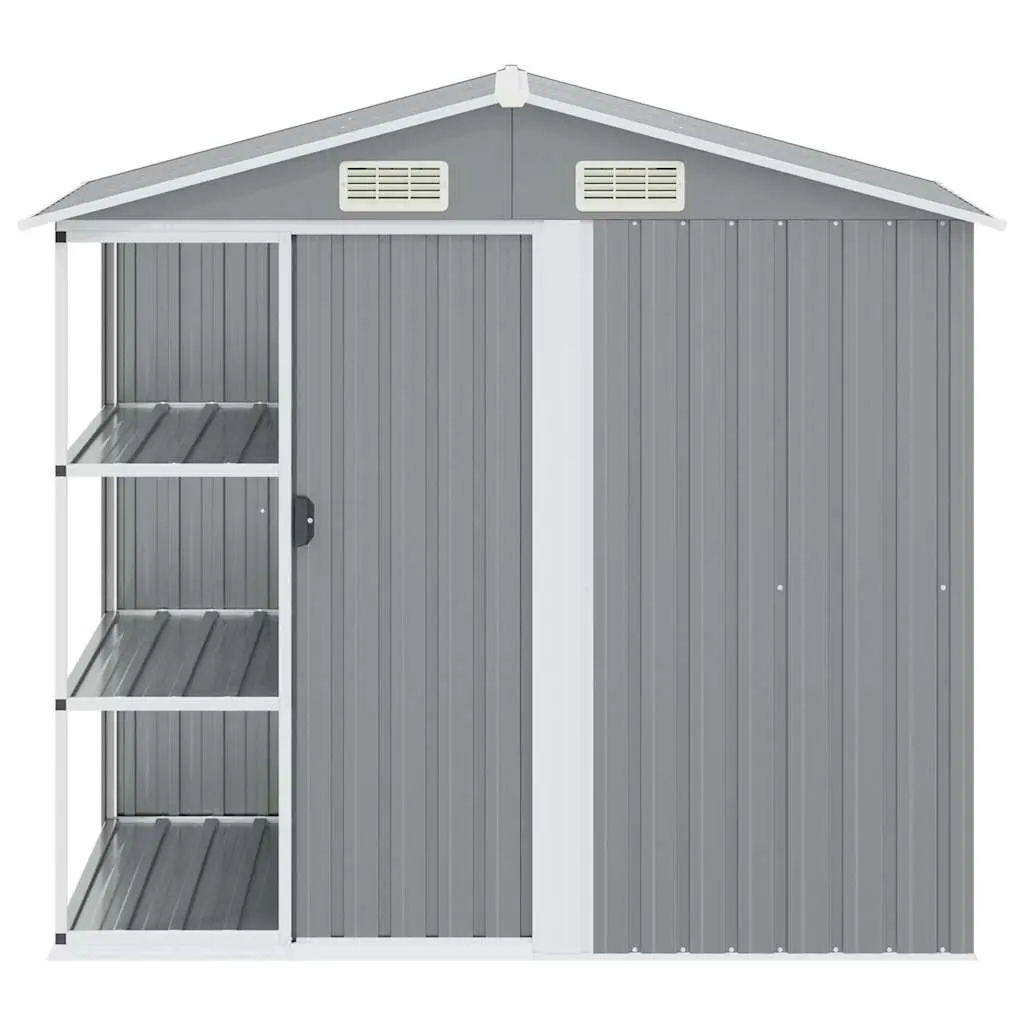 Garden Shed Galvanised Iron 205 x 130 x 183 cm Grey Outdoor Storage House with Rack