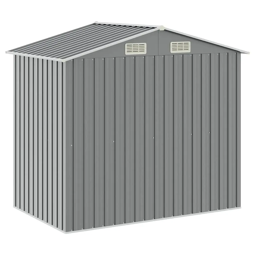 Garden Shed Galvanised Iron 205 x 130 x 183 cm Grey Outdoor Storage House with Rack