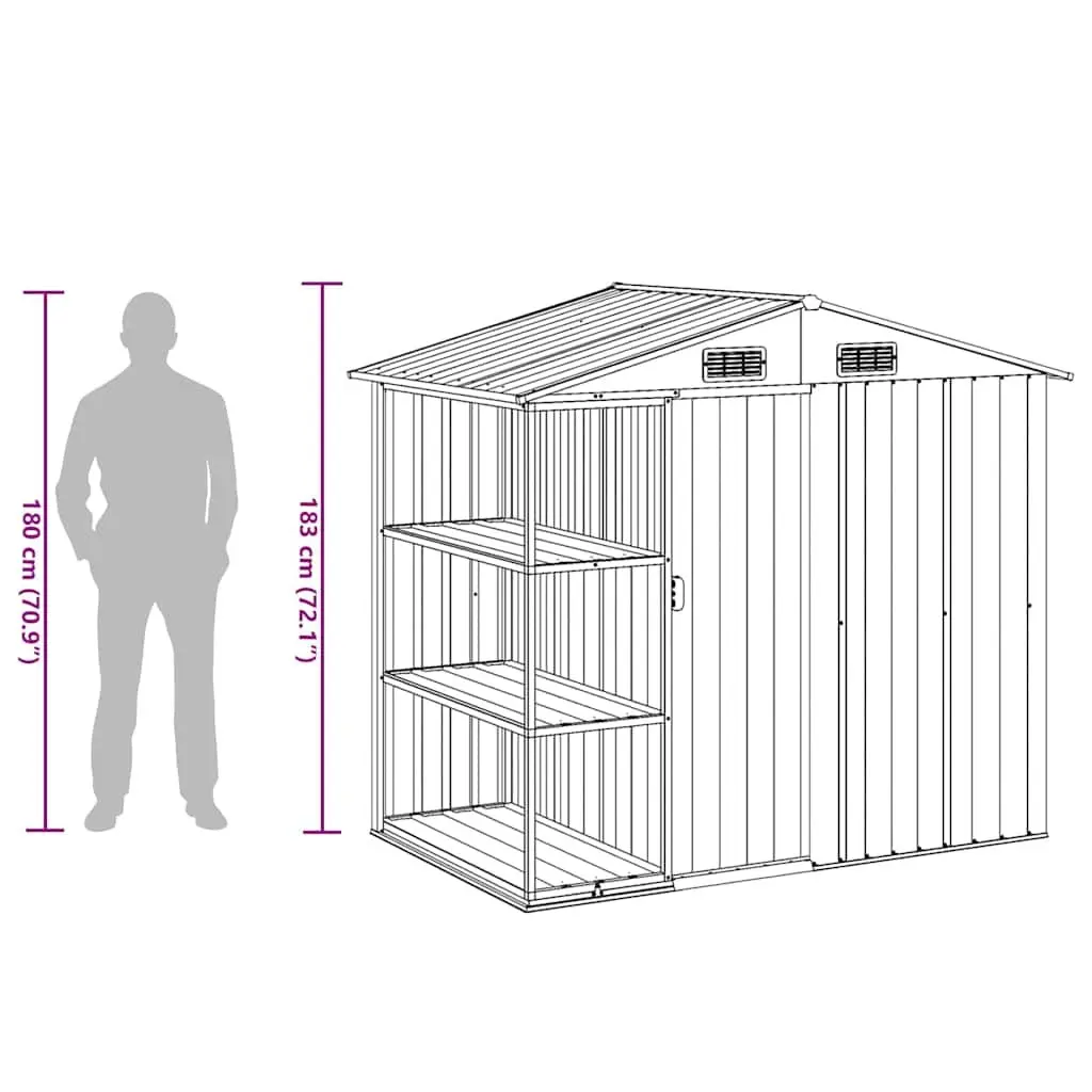 Garden Shed Galvanised Iron 205 x 130 x 183 cm Grey Outdoor Storage House with Rack