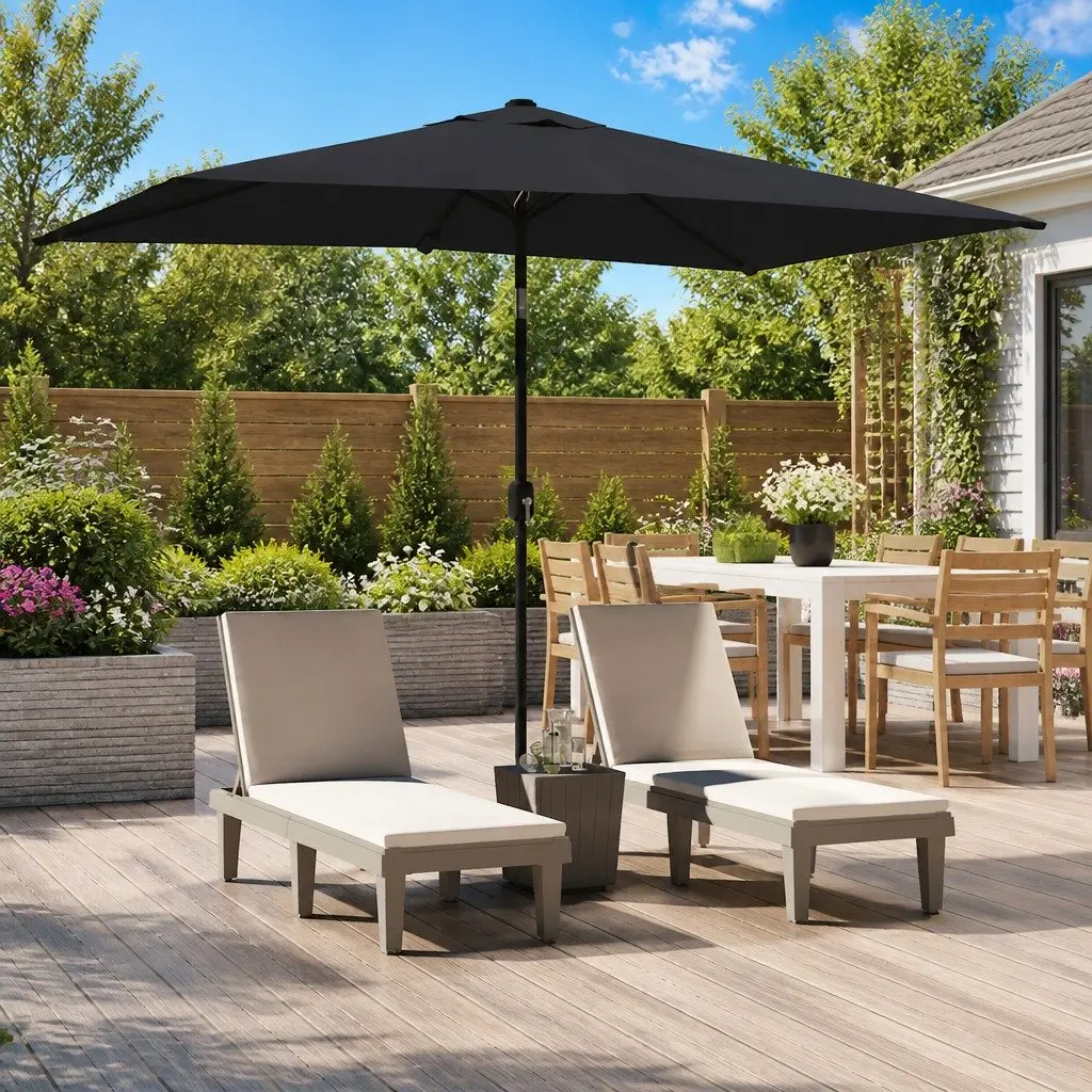 Garden Parasol UV Protective Polyester 300x200cm Black Foldable Crank Tilt Outdoor Sunshade