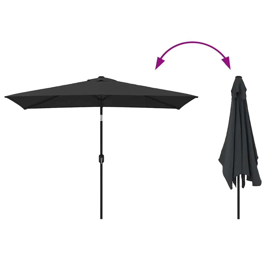 Garden Parasol UV Protective Polyester 300x200cm Black Foldable Crank Tilt Outdoor Sunshade