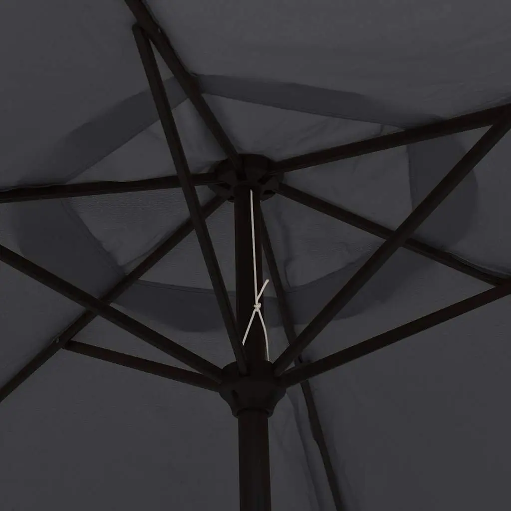 Garden Parasol 300cm Polyester Black Outdoor Umbrella with Solar LED Lights Tilting Steel Pole