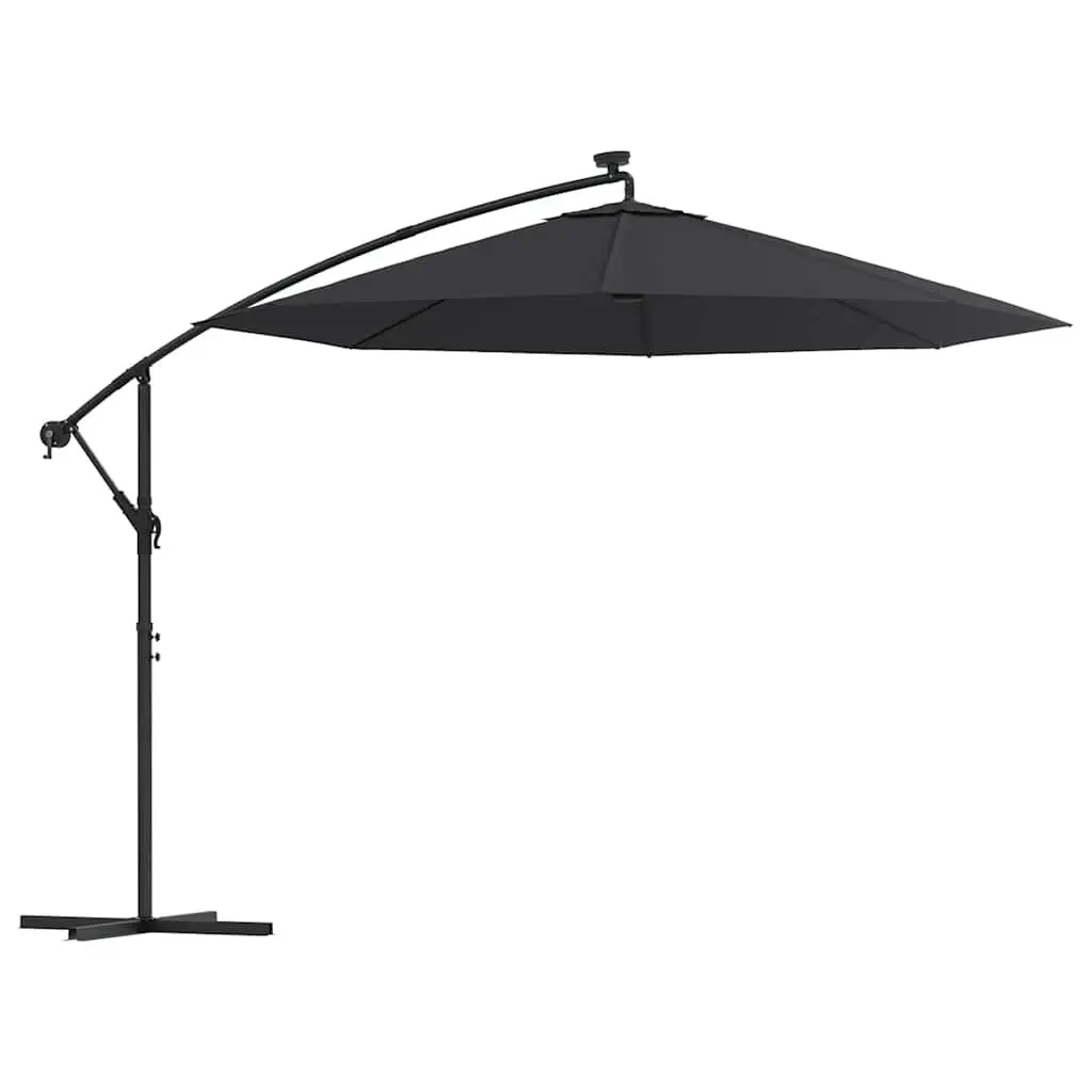 Cantilever Garden Parasol Steel Pole 300cm Black with LED Lights