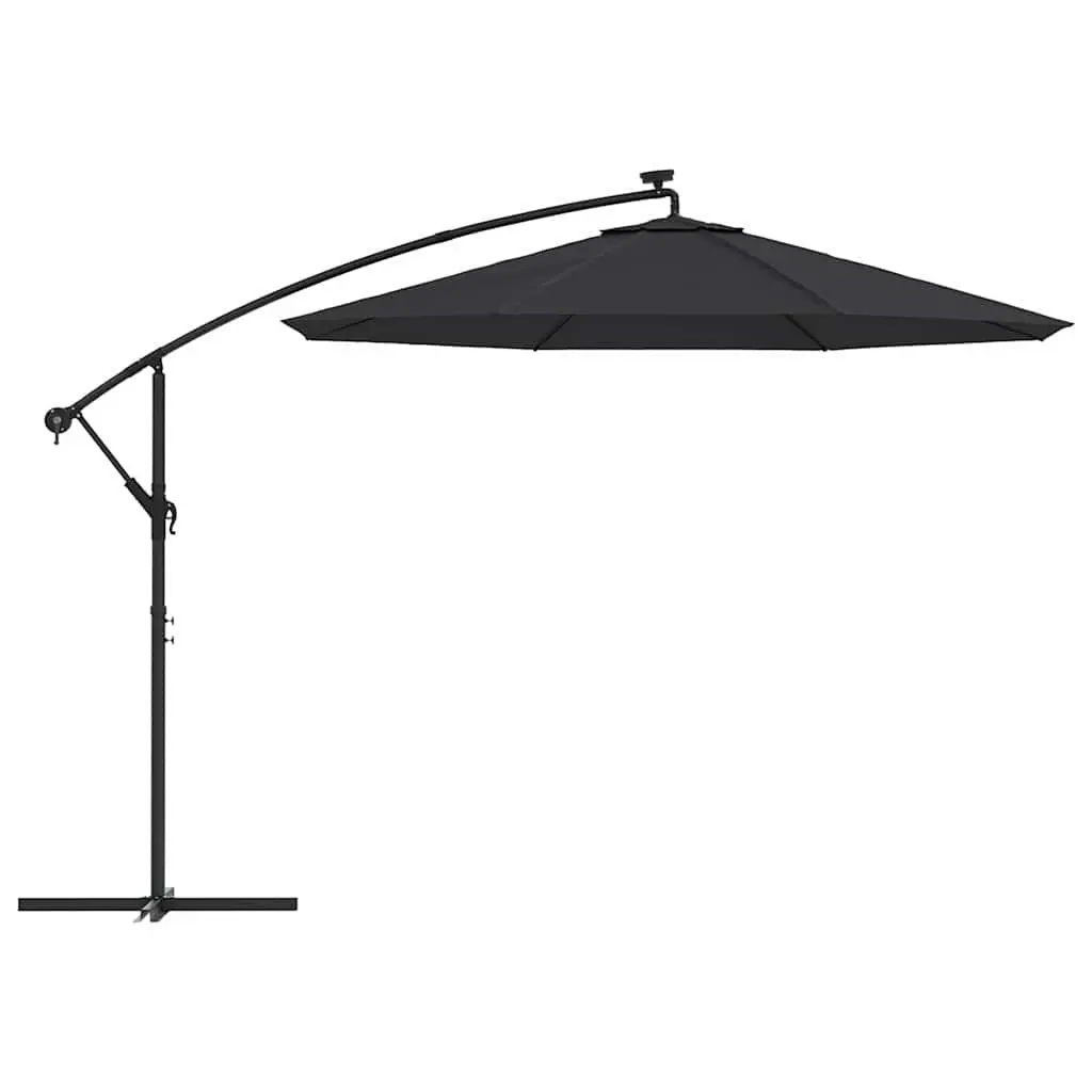 Cantilever Garden Parasol Steel Pole 300cm Black with LED Lights
