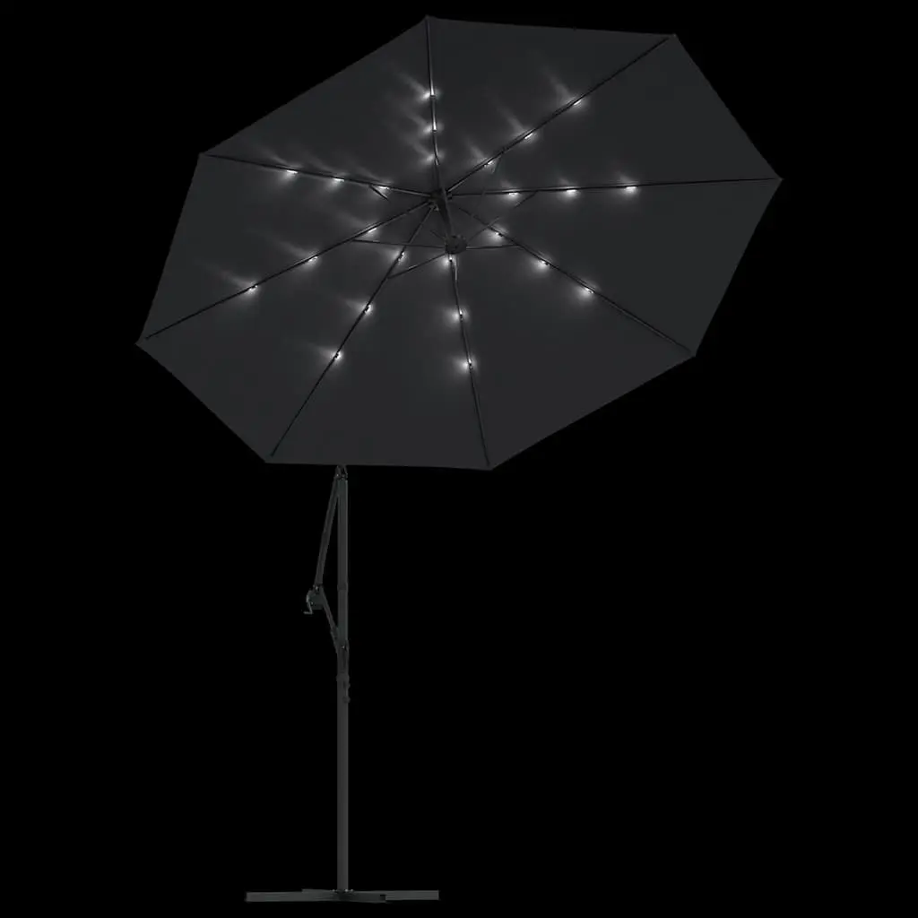 Cantilever Garden Parasol Steel Pole 300cm Black with LED Lights
