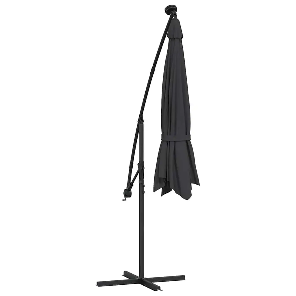 Cantilever Garden Parasol Steel Pole 300cm Black with LED Lights