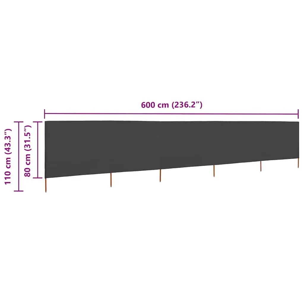 5 Panel Folding Wind Screen Anthracite Non-Woven Fabric Outdoor Garden Shelter 600cm x 80cm