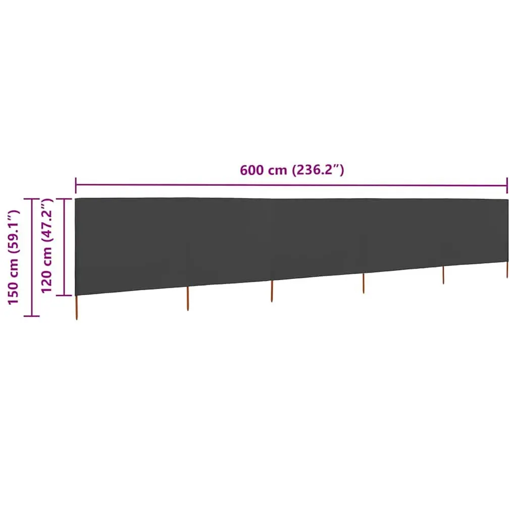 Folding Wind Screen Anthracite Non-Woven Fabric 600cm x 120cm 5-Panel Outdoor Garden Shelter