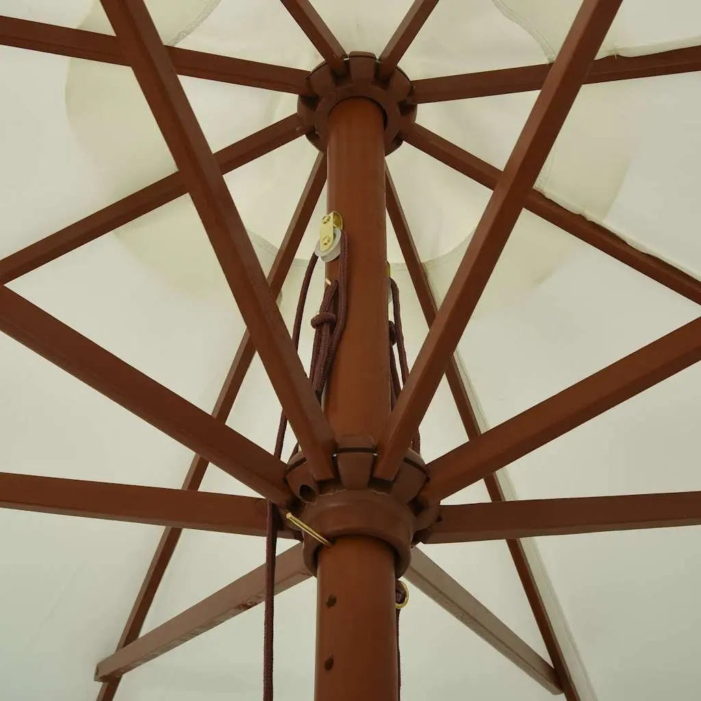Garden Parasol Outdoor Umbrella 330cm Wooden Pole Pulley System Sand White