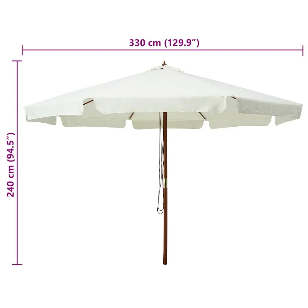 Garden Parasol Outdoor Umbrella 330cm Wooden Pole Pulley System Sand White