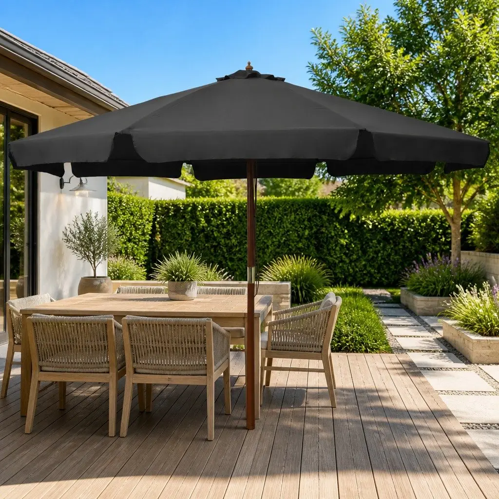 Outdoor Umbrella 330cm Anthracite Shade Wooden Pole for Garden Relaxation