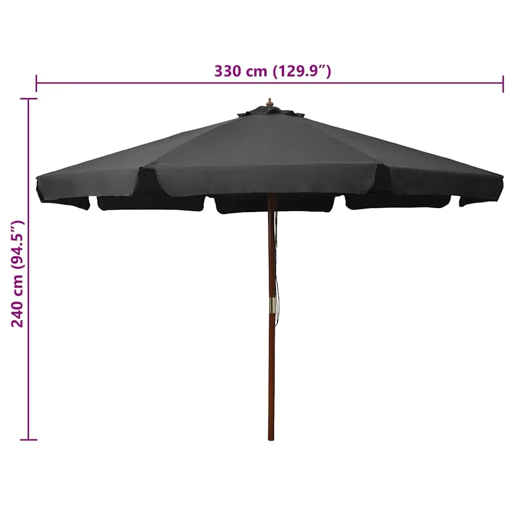 Outdoor Umbrella 330cm Anthracite Shade Wooden Pole for Garden Relaxation