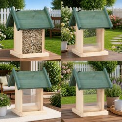 4 Piece Wooden Bird Feeders for Garden Use