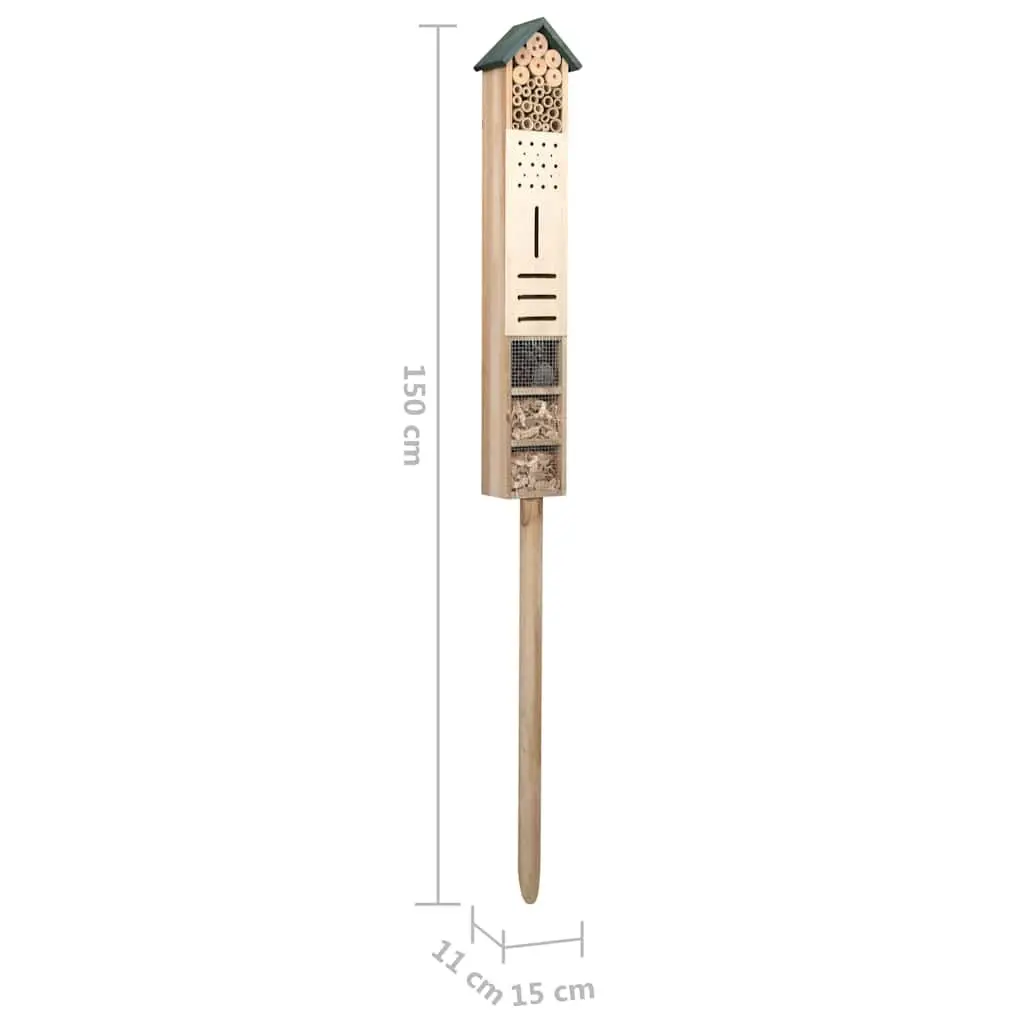 Insect Hotel Wooden Bug House Solid Firwood 15 x 11 x 150cm Brown