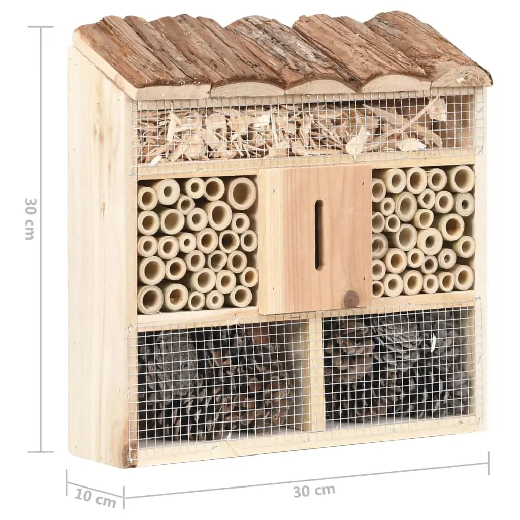 Insect Hotel Wooden Butterfly House Garden Wildlife Shelter Firwood Brown 30x10x30cm