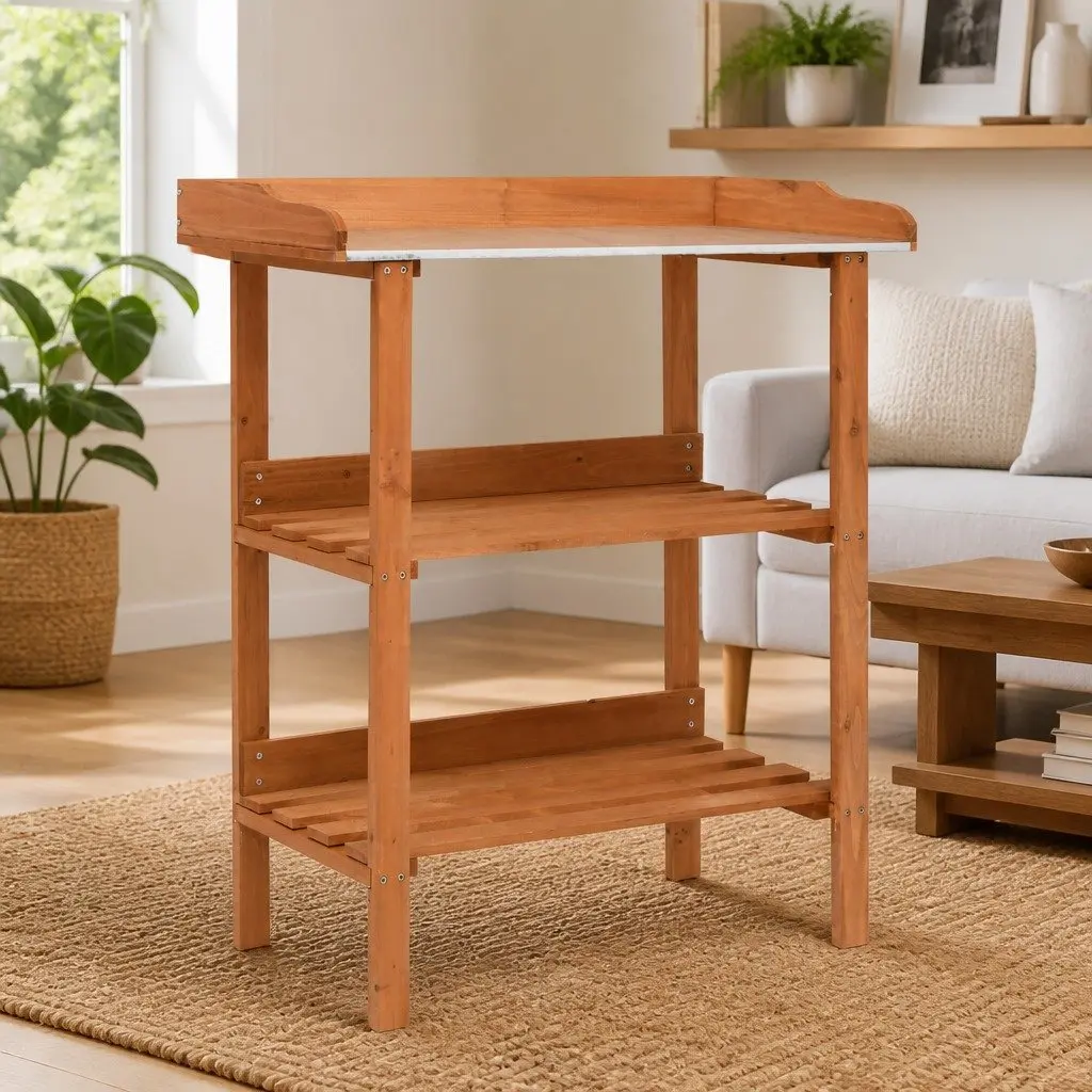 Wooden Plant Stand 3 Shelf Solid Firwood Brown Garden Display Rack