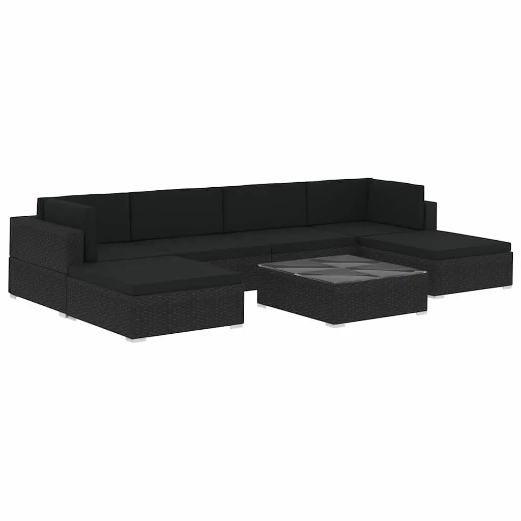 Garden Lounge Set Poly Rattan 7 Piece Black Sofa Patio Furniture with Cushions