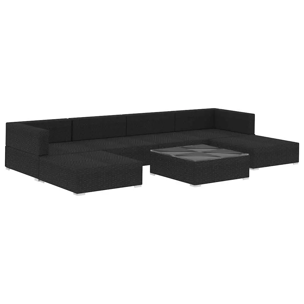 Garden Lounge Set Poly Rattan 7 Piece Black Sofa Patio Furniture with Cushions