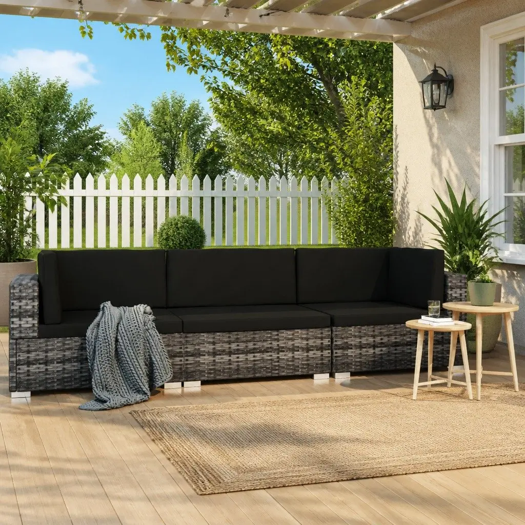 Outdoor Sofa Set Poly Rattan 3 Piece Modular Grey