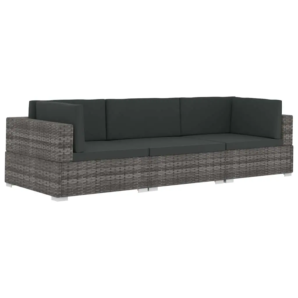 Outdoor Sofa Set Poly Rattan 3 Piece Modular Grey
