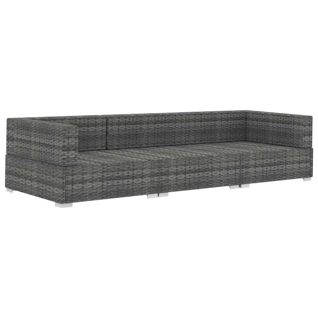 Outdoor Sofa Set Poly Rattan 3 Piece Modular Grey