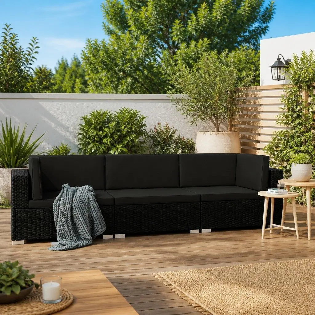 3 Piece Outdoor Garden Sofa Set Poly Rattan Black
