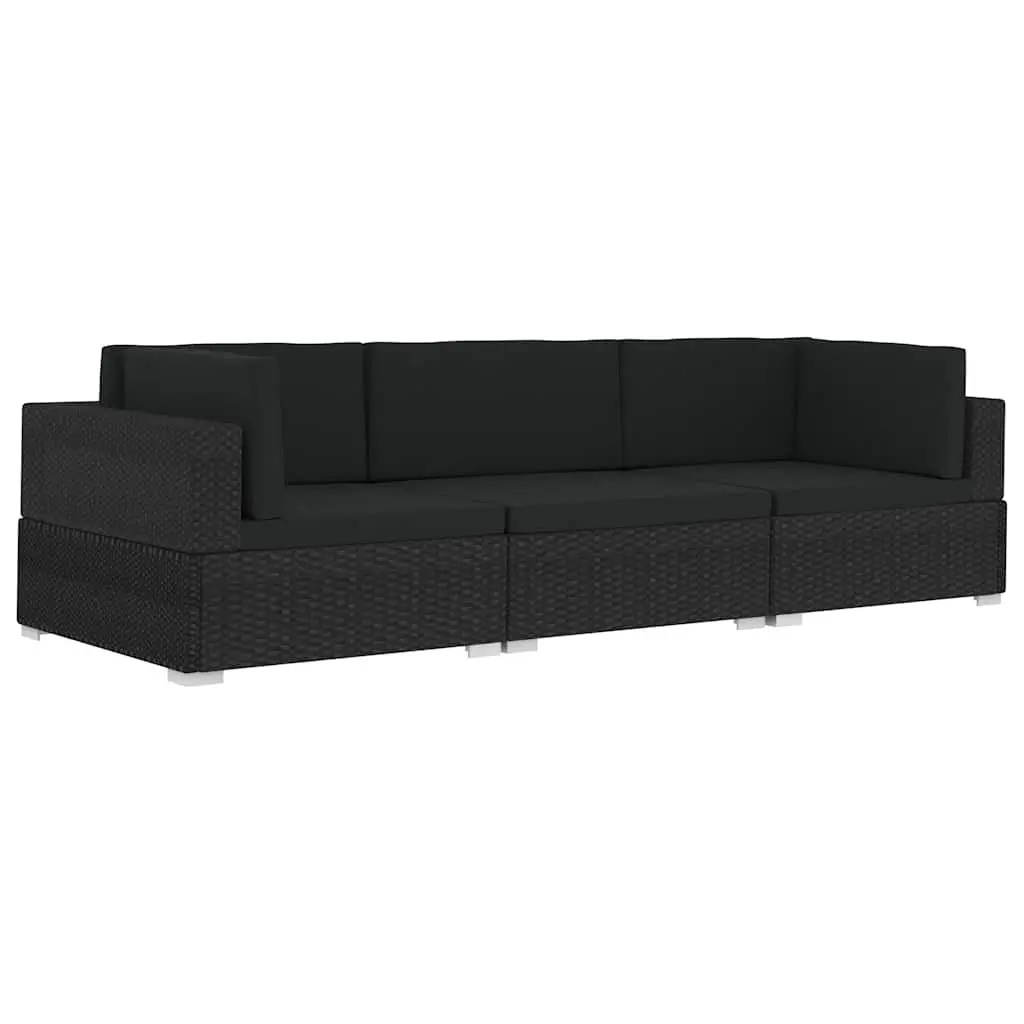 3 Piece Outdoor Garden Sofa Set Poly Rattan Black