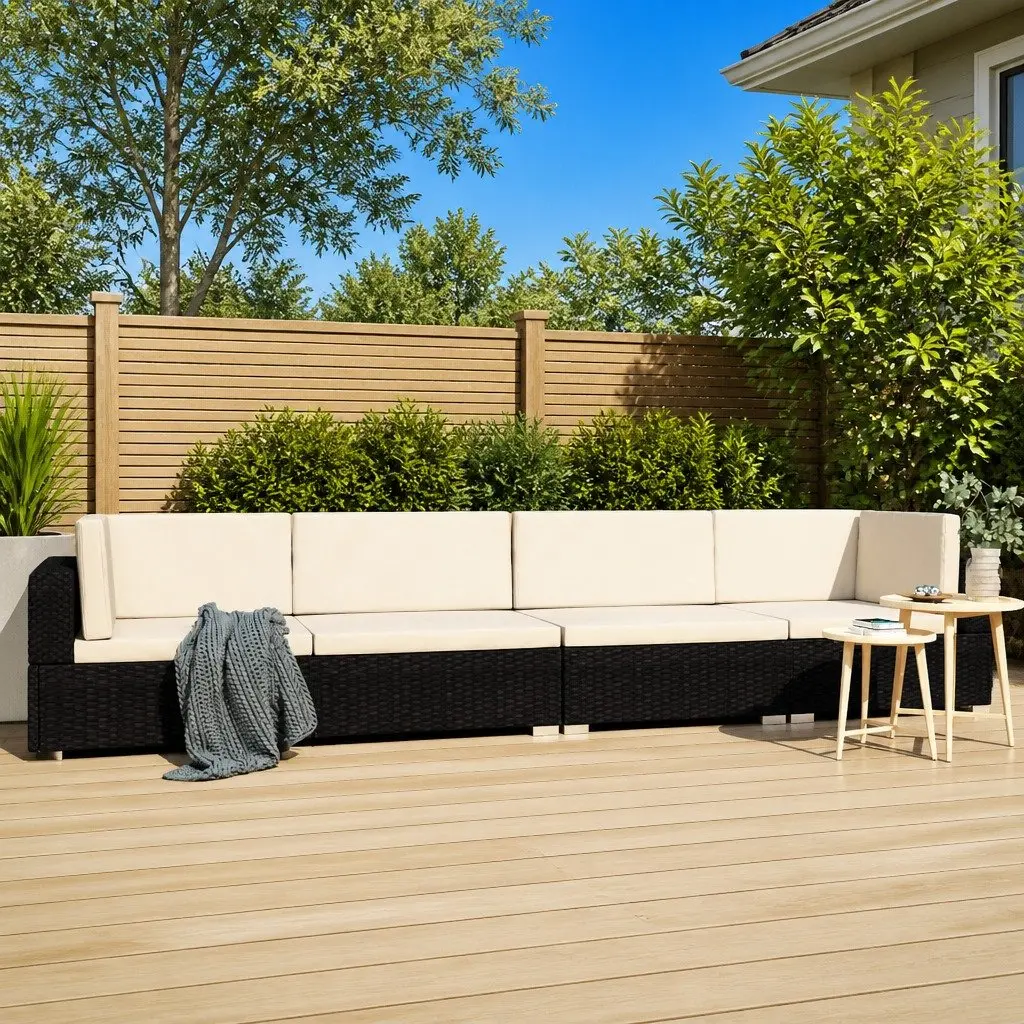 Outdoor Sofa Set 4 Piece PE Rattan Modular Patio Furniture with Cushions Black