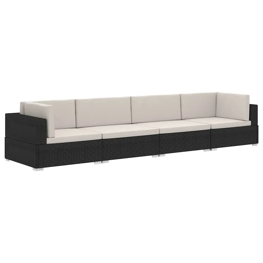 Outdoor Sofa Set 4 Piece PE Rattan Modular Patio Furniture with Cushions Black