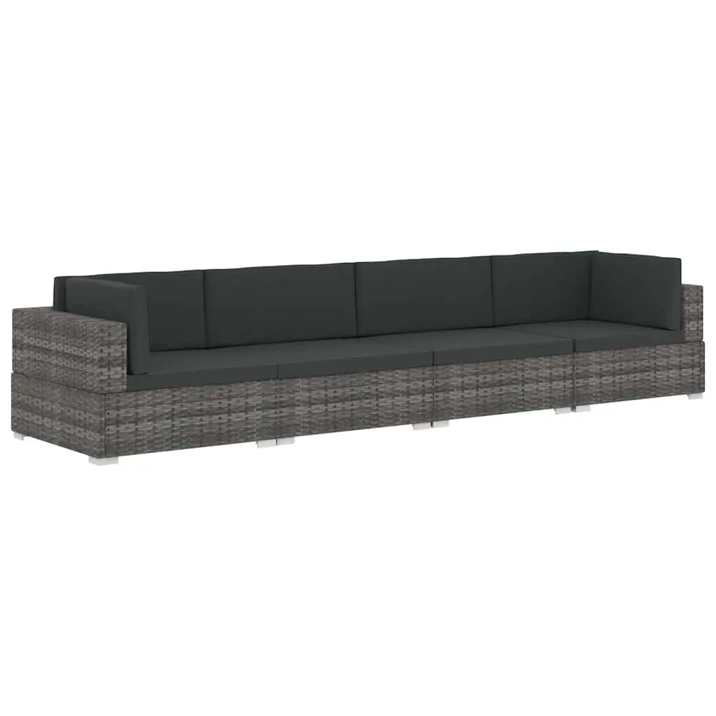 4 Piece Grey Poly Rattan Outdoor Patio Furniture Set with Corner and Center Sofas