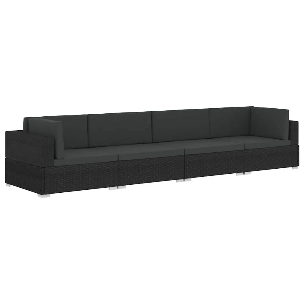 Outdoor Sofa Set Poly Rattan 4 Piece Black