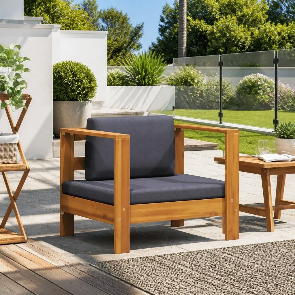 Garden Sofa Chair with Cushion Dark Grey Solid Acacia Wood Outdoor Armchair Seat