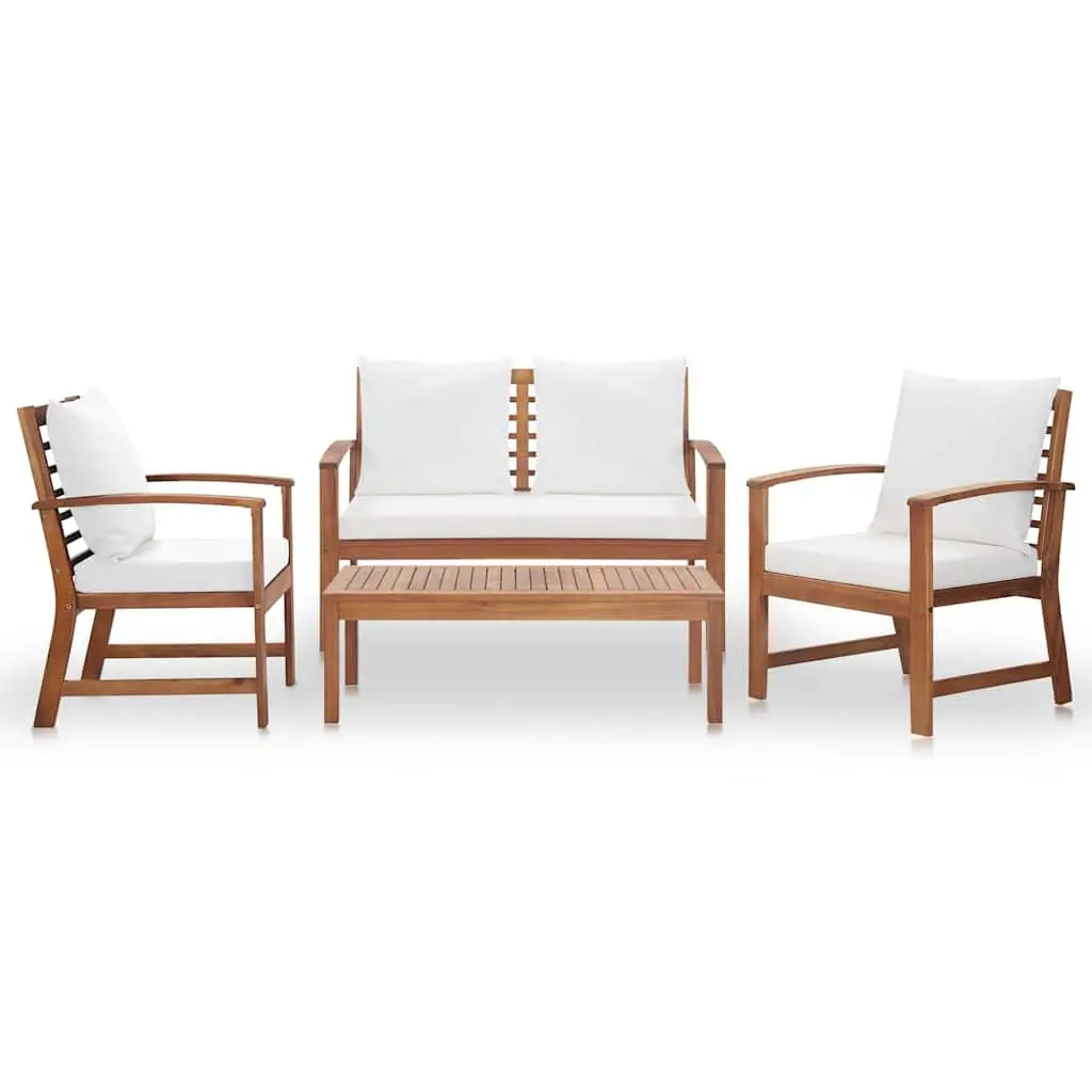 4 Piece Garden Lounge Set Acacia Wood Outdoor Furniture Sofa White