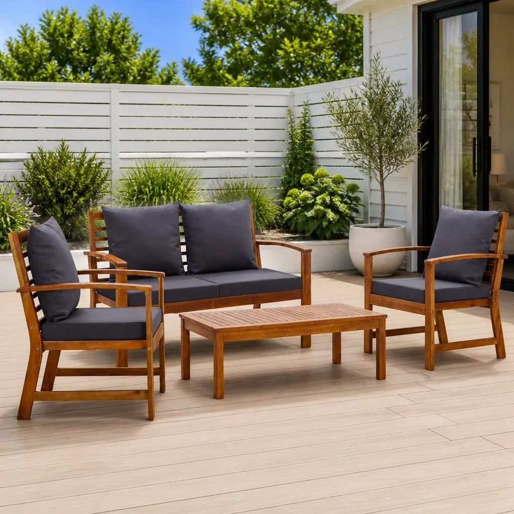 Outdoor Lounge Set 4 Piece Garden Furniture with Cushions Grey Patio Sofa